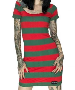 Dr Faust Freddy Krueger Style Red And Green Mini Dress - Aubrey