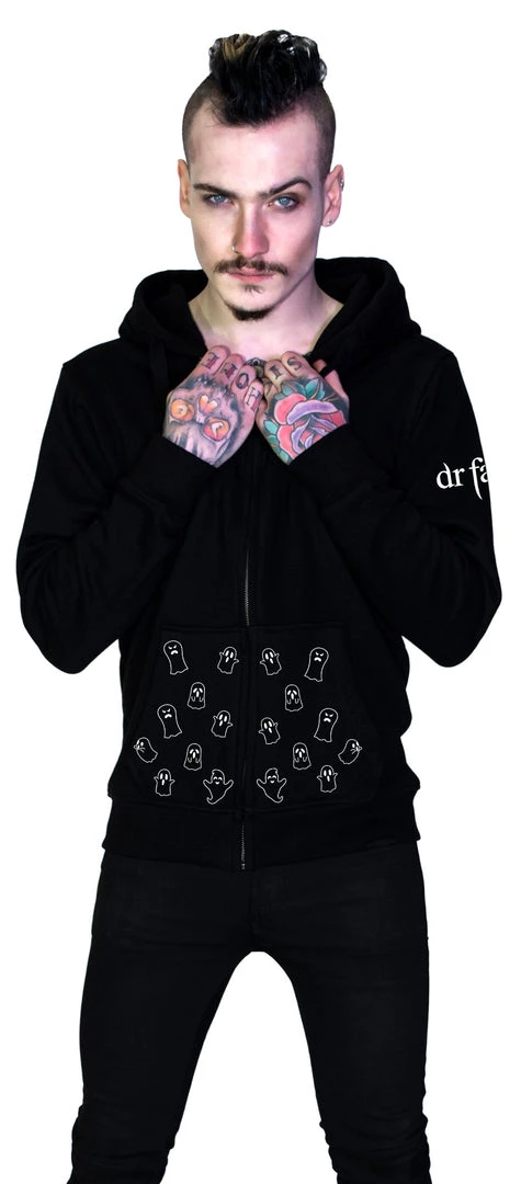 Dr Faust OMEN COLLECTIONNEW Friendly Ghosts Thick Men's Black Hoodie - Bentlee