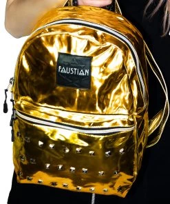 Dr Faust Gold Foil Patent Vegan Leather Backpack - Shining
