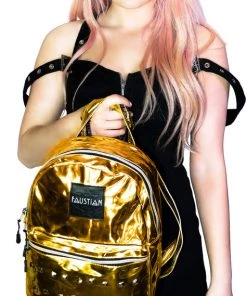 Dr Faust Gold Foil Patent Vegan Leather Backpack - Shining