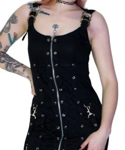 Dr Faust Goth Bondage Black Mini Dress - Maia DRESSES