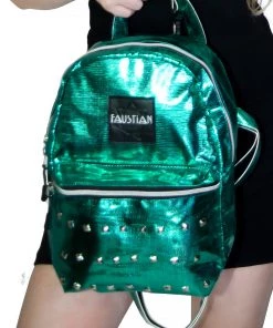 Dr Faust Green Foil Patent Vegan Leather Backpack - Shining