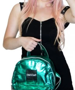 Dr Faust Green Foil Patent Vegan Leather Backpack - Shining