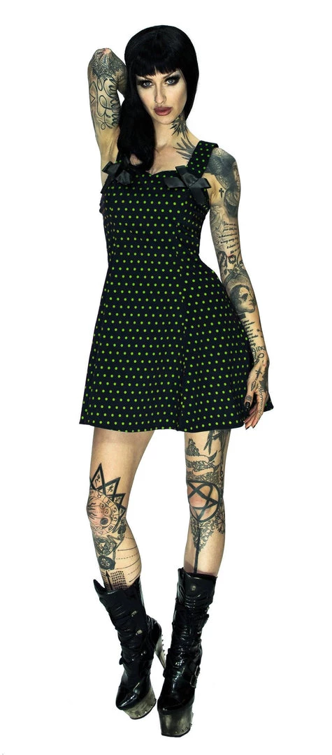 Dr Faust Green Polka Dots Black Mini Dress - Ava DRESSES