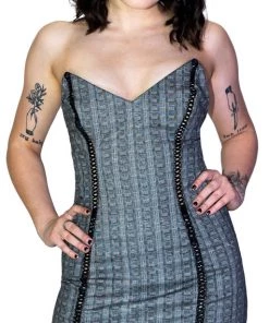 Dr Faust DRESSES Grey Checkered Lace-Up Mini Dress - Jana