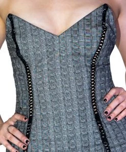 Dr Faust DRESSES Grey Checkered Lace-Up Mini Dress - Jana