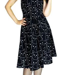 Dr Faust Grumpy Cats Black Midi Dress - Felina DRESSES