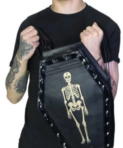 Dr Faust ACCESSORIES Skeleton Large Vegan Leather Coffin Back Pack - Eddie