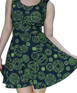 Dr Faust Green Mystical Spell Black Mini Dress - Hazel