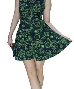 Dr Faust Green Mystical Spell Black Mini Dress - Hazel