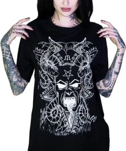 Dr Faust OMEN COLLECTIONNEW Horned Baphomet Nu Goth Black Demon T-Shirt - Damon