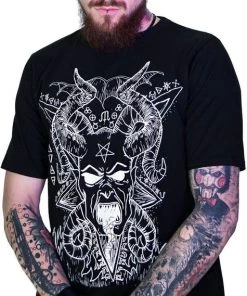 Dr Faust OMEN COLLECTIONNEW Horned Baphomet Nu Goth Black Demon T-Shirt - Damon