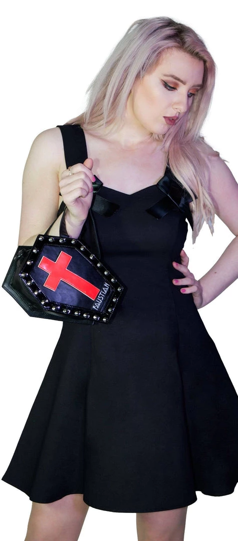 Dr Faust Interchangeable Magnetic Crosses Studs Vegan Leather Small Coffin Bag - Katana ACCESSORIES