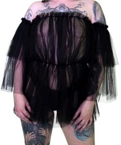 Dr Faust Lace Bardot Black Sheer Mini Dress - Wilhelmina DRESSES