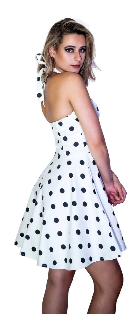 Dr Faust Large Black Polka Dots White Mini Dress - Irene DRESSES