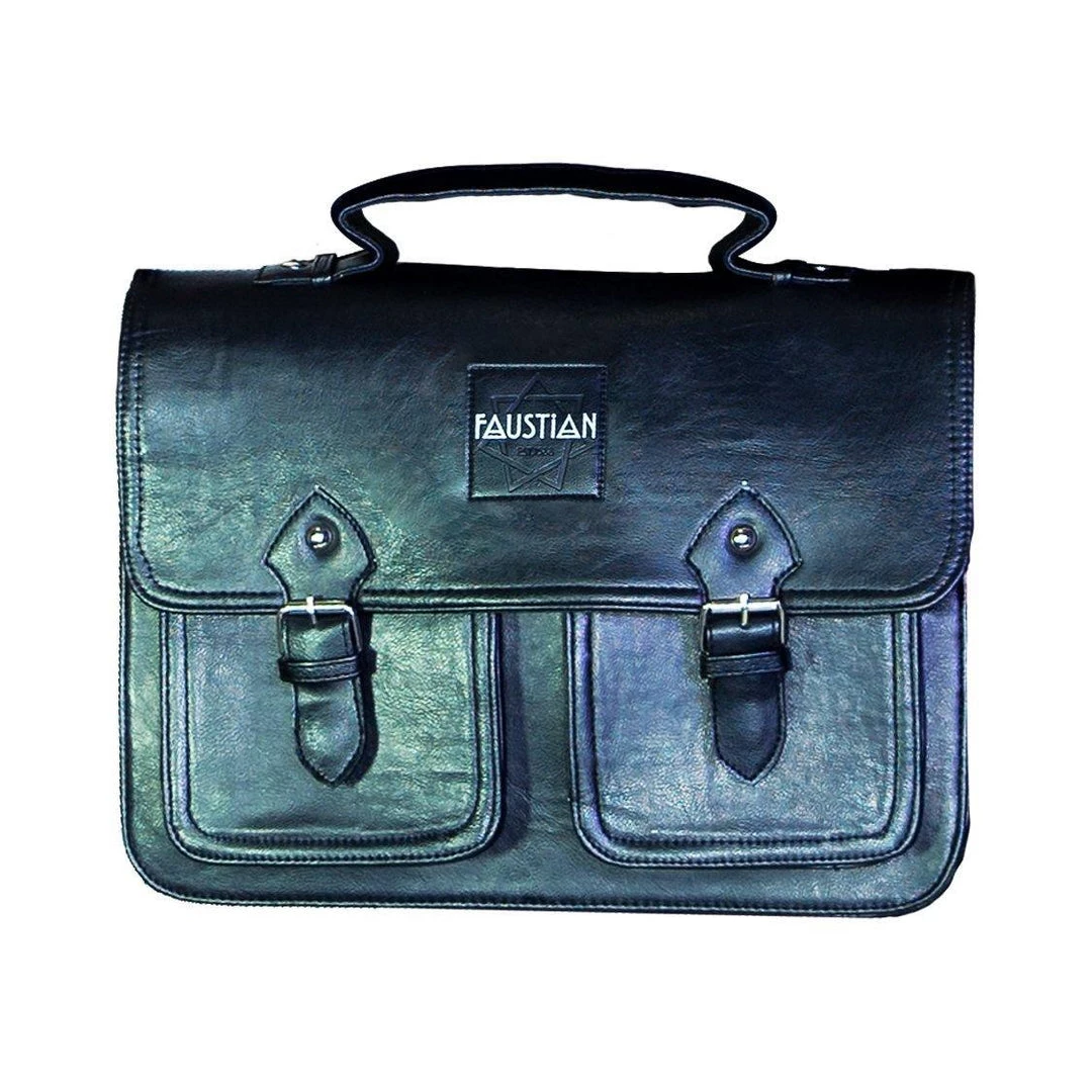 Dr Faust ACCESSORIES Large Black Vegan Leather Cross Body Satchel Bag - Harlow