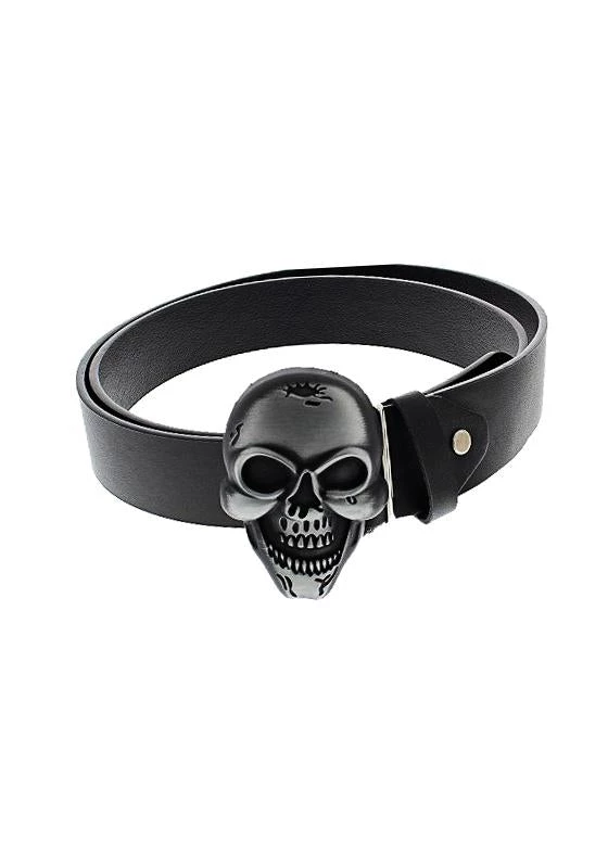 Dr Faust Large Skull Buckle Black Vegan Leather Belt - Arthur ACCESSORIES
