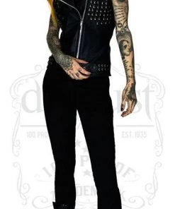 Dr Faust JACKETS Black Studs And Spikes Leather Black Biker Vest - Lofn