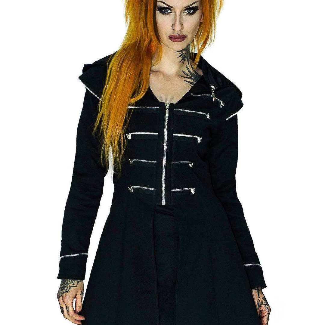 Dr Faust JACKETS Long Hooded Designer Black Cotton Coat - Azalea