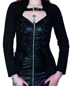 Dr Faust DRESSES Long Sleeve Zipped Bodycon Black Mini Dress - Kaydence