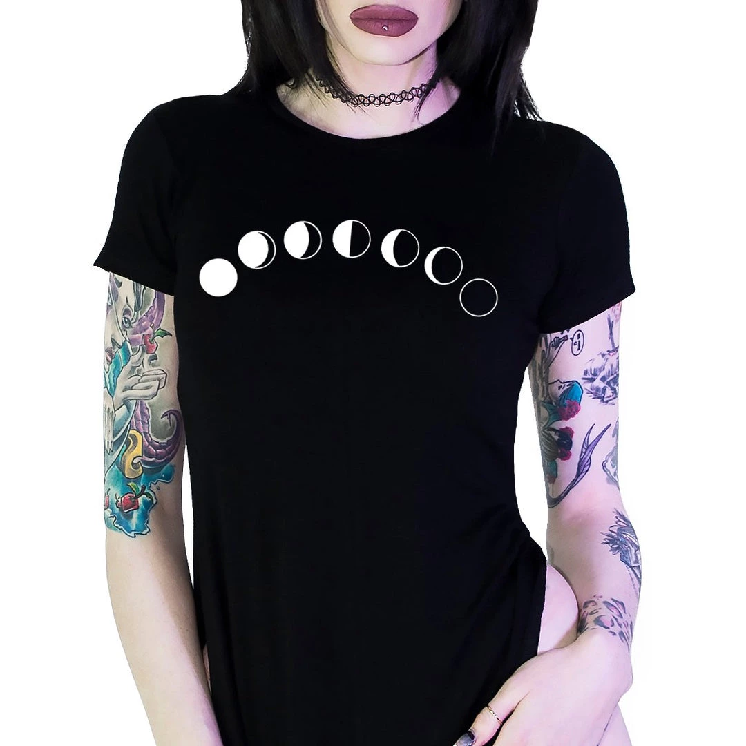 Dr Faust Lunar Phases Black High Split Maxi Dress - Gloria DRESSES