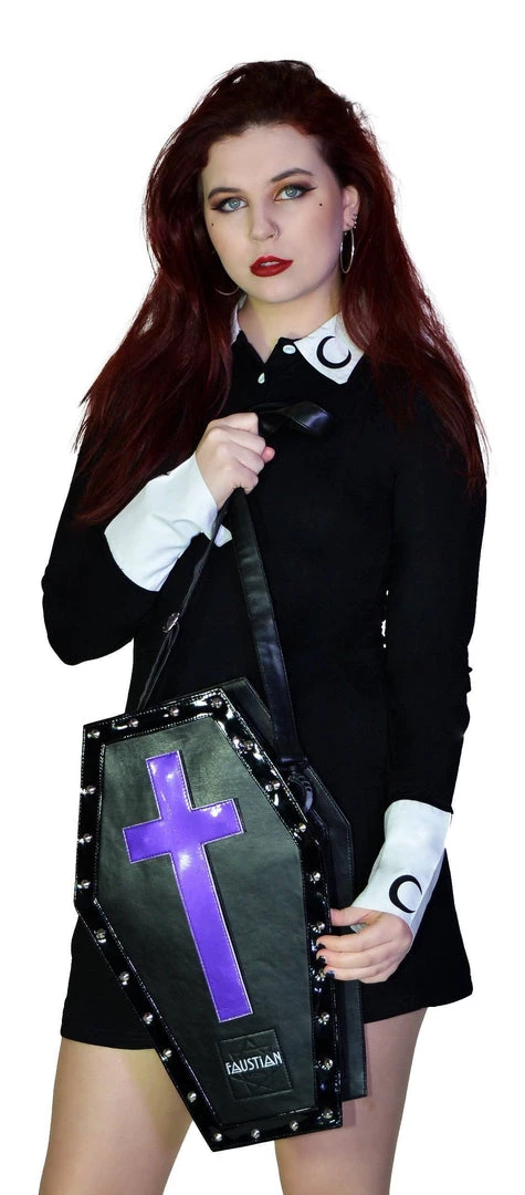 Dr Faust Magnetic Crosses Large Vegan Leather Coffin Bag - Katana