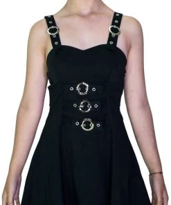 Dr Faust Metallic Buckle Black Mini Dress - Elvina