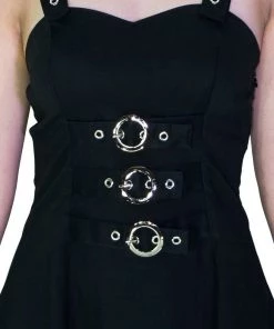 Dr Faust Metallic Buckle Black Mini Dress - Elvina