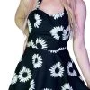 Dr Faust Monochrome Sunflower Halterneck Black Mini Dress - Alizon