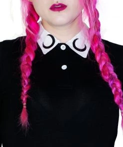 Dr Faust Moons On White Collar Black Mini Dress - Milani