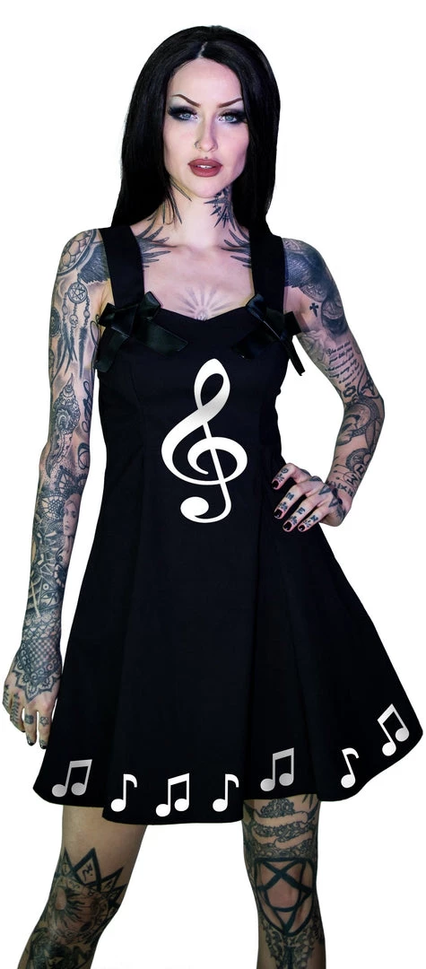 Dr Faust DRESSES Musical Note Sol Key Little Black Mini Dress - Heidi
