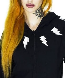 Dr Faust OMEN COLLECTIONNEW Lightning Bolt Print Women's Black Hoodie - Myah