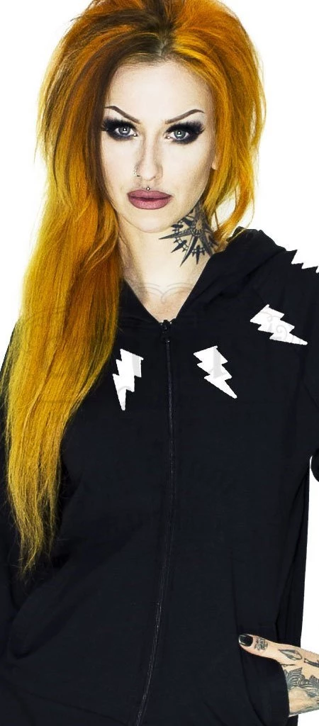 Dr Faust OMEN COLLECTIONNEW Lightning Bolt Print Women's Black Hoodie - Myah 4 Dr Faust OMEN COLLECTIONNEW Lightning Bolt Print Women's Black Hoodie - Myah