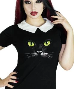 Dr Faust Mysterious Cat Face Black Mini Dress - Gwen DRESSES