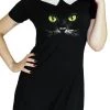 Dr Faust Mysterious Cat Face Black Mini Dress - Gwen DRESSES