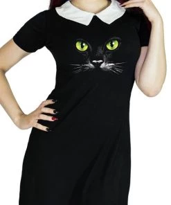 Dr Faust Mysterious Cat Face Black Mini Dress - Gwen DRESSES