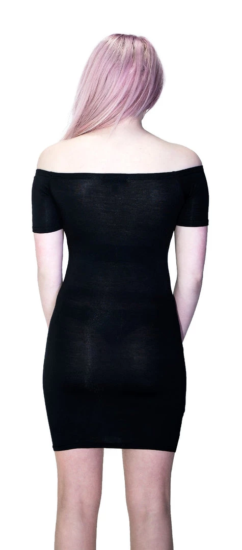 Dr Faust DRESSES Off Shoulder Bodycon Nu Goth Black Mini Dress - Lottie