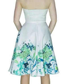 Dr Faust Turquoise Flowers White Midi Dress - Ophelia DRESSES