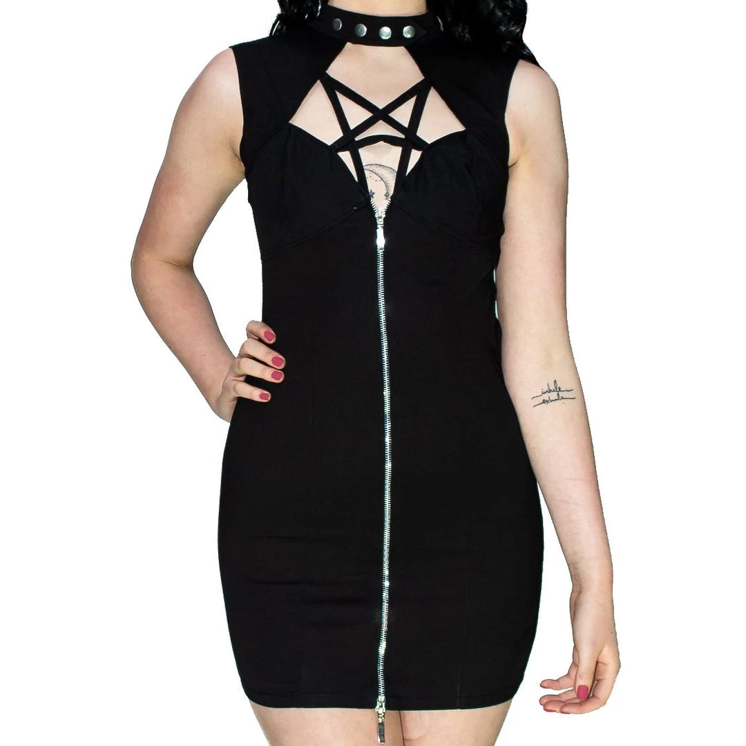 Dr Faust DRESSES Pentagram Black Mini Dress - Jordyn