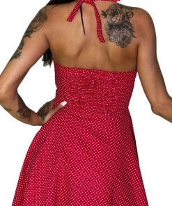 Dr Faust Polka Dot Red Midi Dress - Rebecca DRESSES