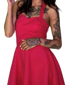 Dr Faust Polka Dot Red Midi Dress - Rebecca DRESSES