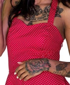 Dr Faust Polka Dot Red Midi Dress - Rebecca DRESSES