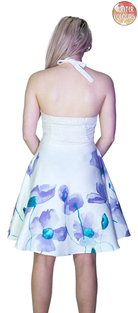 Dr Faust Purple And Blue Flowers White Mini Dress - Paloma DRESSES