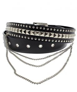 Dr Faust ACCESSORIES Pyramids & Conical Studs Black Vegan Leather Belt - Corbin