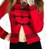 Dr Faust Black Military Swirl Braid Red Short Cotton Jacket - Fiorenza JACKETS