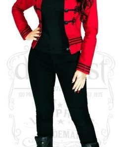 Dr Faust Black Military Swirl Braid Red Short Cotton Jacket - Fiorenza JACKETS