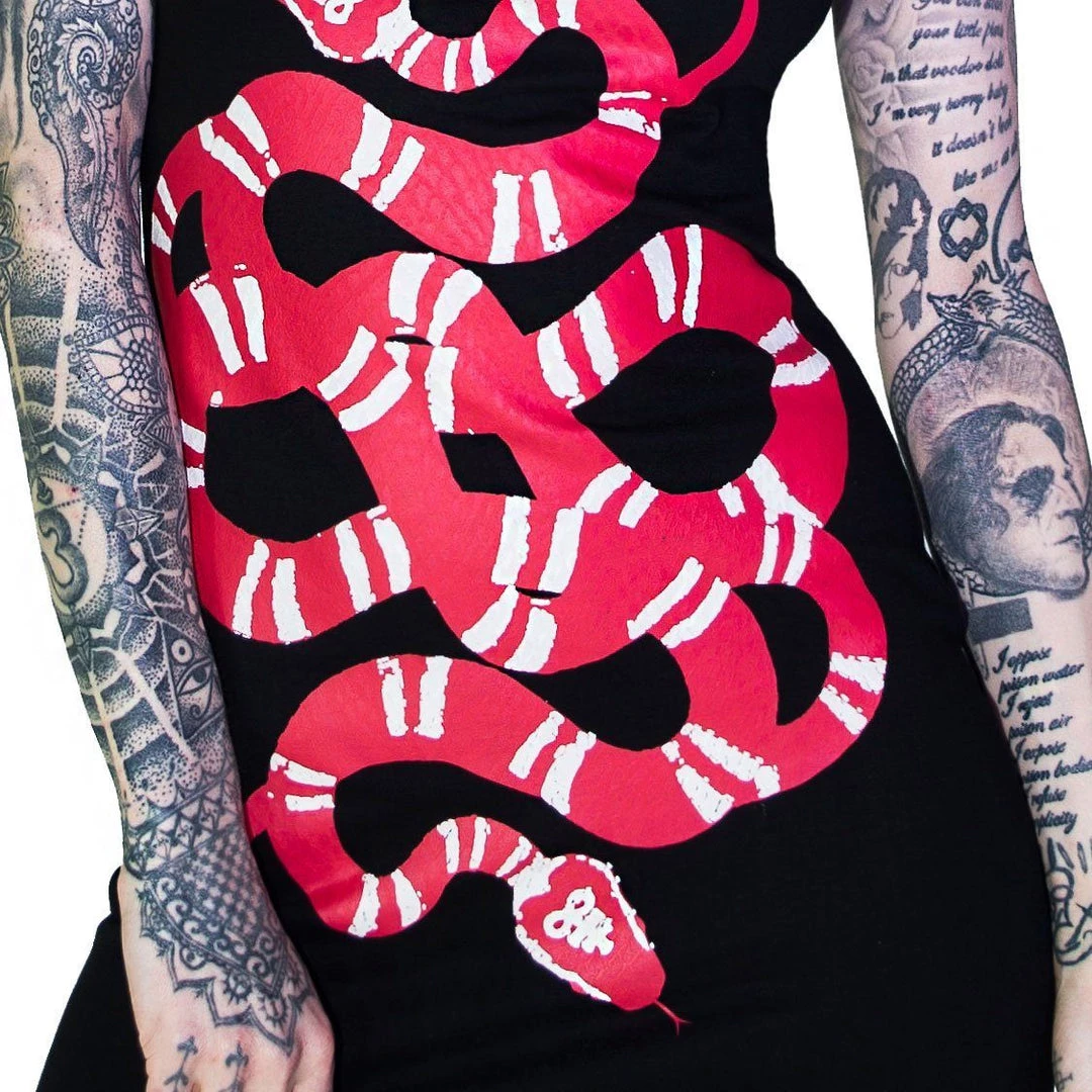 Dr Faust Red Crawling Snake Leviathan Black Mini Dress - Rosalyn DRESSES 6 Dr Faust Red Crawling Snake Leviathan Black Mini Dress - Rosalyn DRESSES