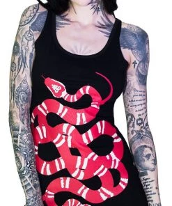 Dr Faust Red Crawling Snake Leviathan Black Mini Dress - Rosalyn DRESSES