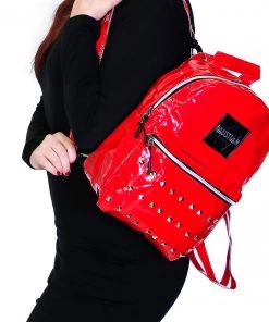 Dr Faust Red Patent Vegan Leather Backpack - Shining