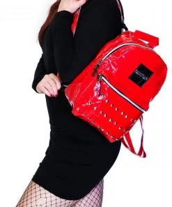 Dr Faust Red Patent Vegan Leather Backpack - Shining